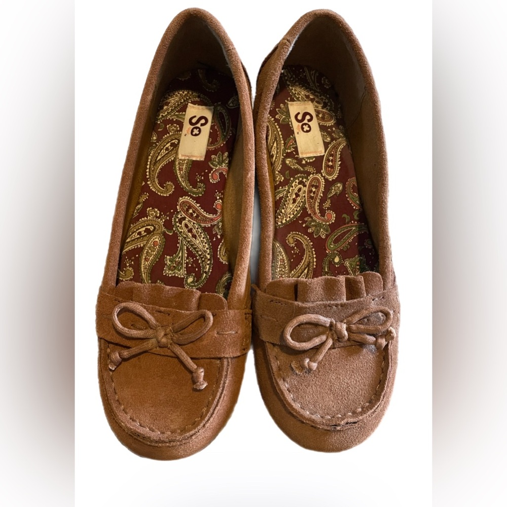SO Leather Slip On Moccasins Brown 8.5 Comfy Casual Cozy Western Southwestern